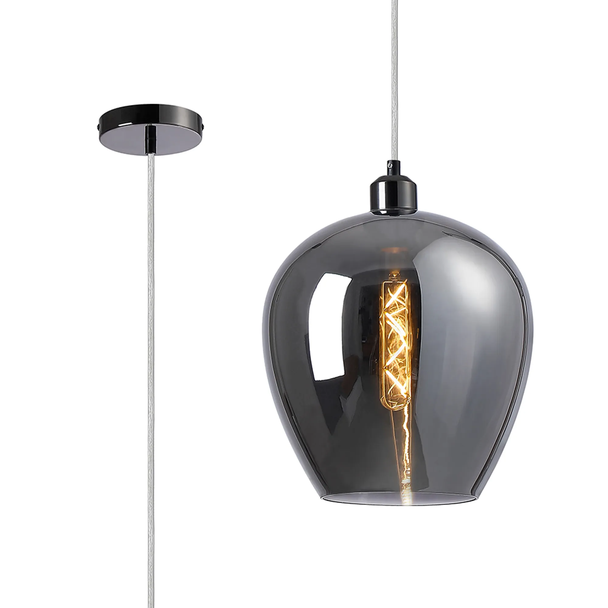 DK1114  Cawdor Single Pendant, 1 Light E27, Black Chrome/Clear/Chrome Wine Glass